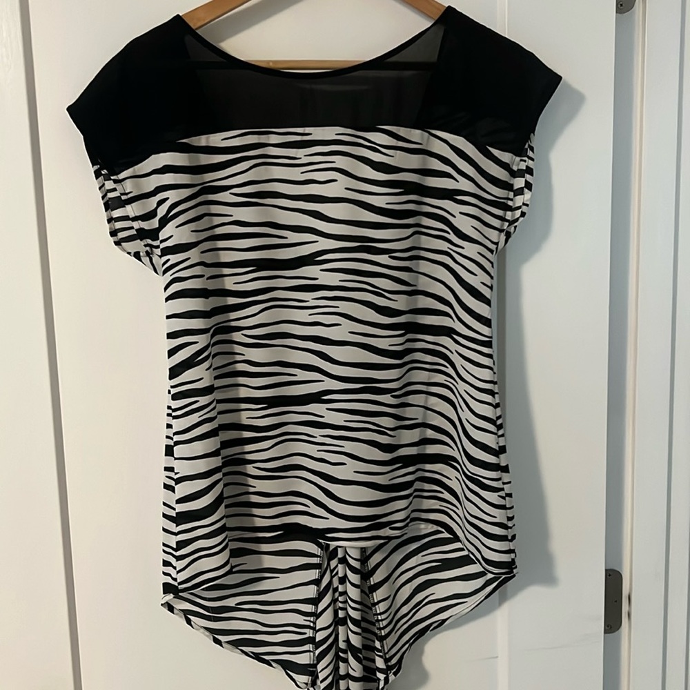 Forever 21 Black and White Zebra Print Sheer Yoke Blouse